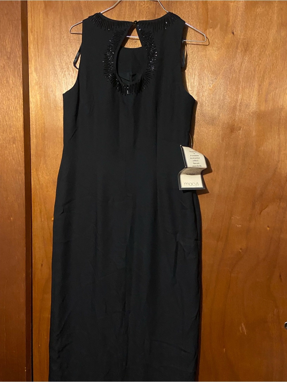 Claiborne Black Midi Dress with Beaded Keyhole Neckline
